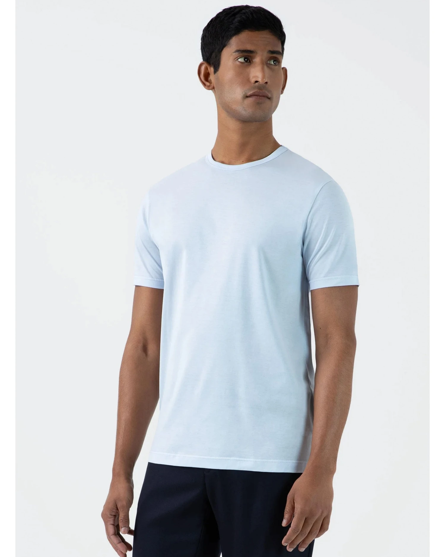Sunspel Mens Classic T-Shirt Light Blue 2 Sunspel Mens Classic T-Shirt Light Blue - Image 2