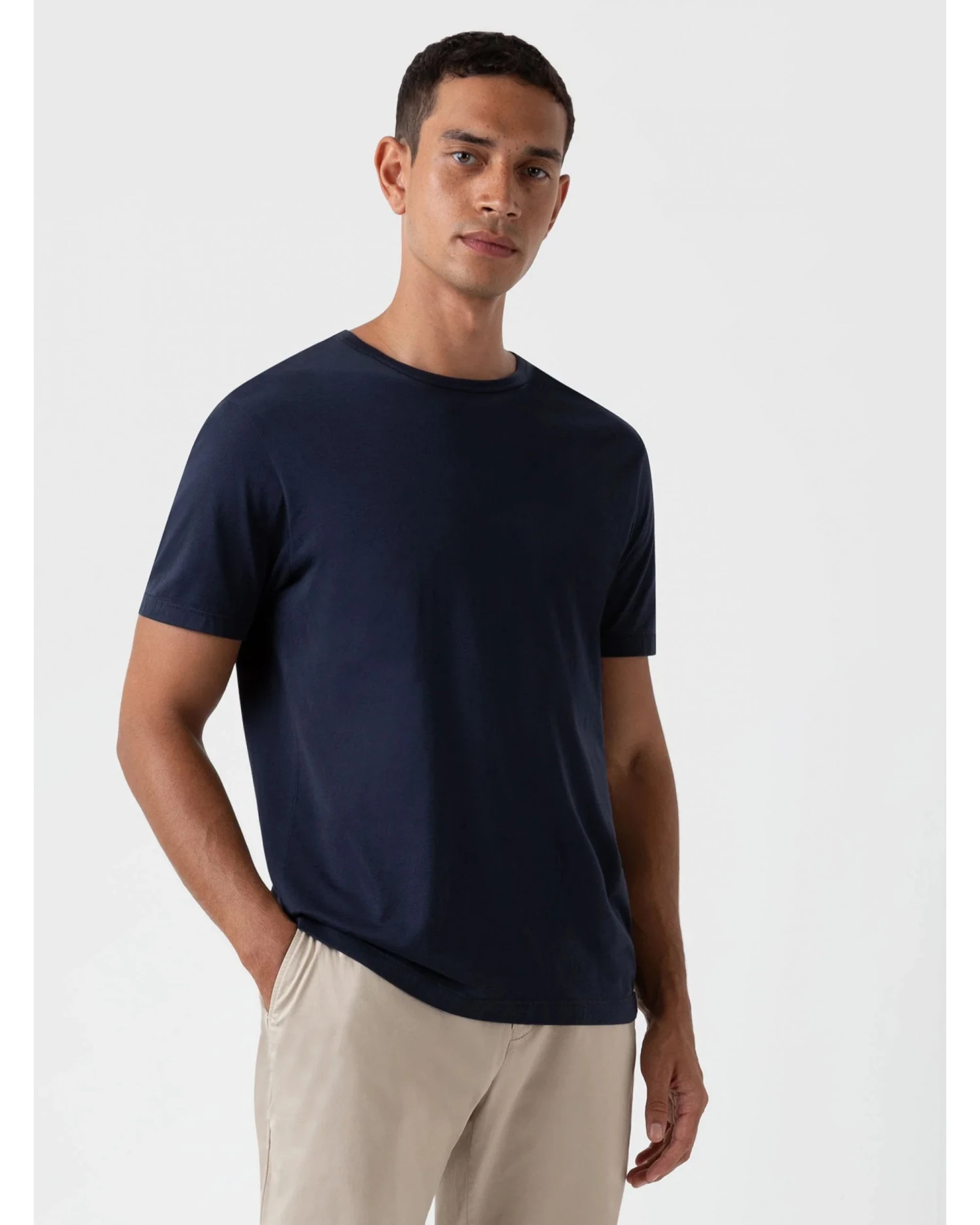 Sunspel Mens Classic T-Shirt Navy 2 Sunspel Mens Classic T-Shirt Navy - Image 2