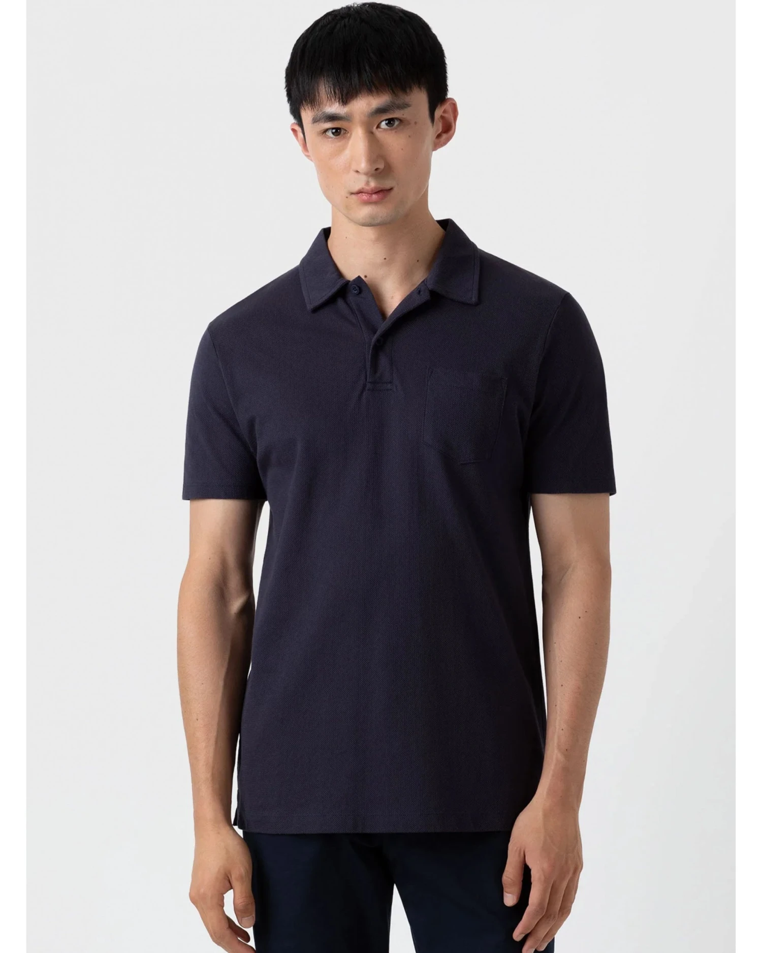 Sunspel Mens Riviera Polo Shirt Navy 2 Sunspel Mens Riviera Polo Shirt Navy - Image 2