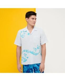Vilebrequin Mens Charli Azure/White Snail Tie Dye Linen Bowling Shirt -Boss Store vilebrequin mens charli azure white snail tie dye linen bowling shirt p41174 239530 image