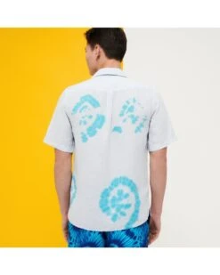 Vilebrequin Mens Charli Azure/White Snail Tie Dye Linen Bowling Shirt -Boss Store vilebrequin mens charli azure white snail tie dye linen bowling shirt p41174 239538 image