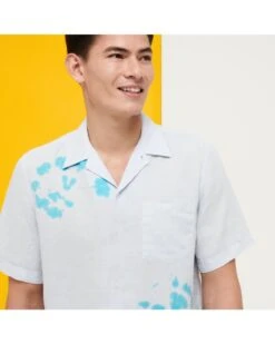 Vilebrequin Mens Charli Azure/White Snail Tie Dye Linen Bowling Shirt -Boss Store vilebrequin mens charli azure white snail tie dye linen bowling shirt p41174 239550 image
