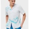Vilebrequin Mens Charli Azure/White Snail Tie Dye Linen Bowling Shirt