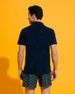 Vilebrequin Mens Phoenix Navy Blue Terry Cotton Polo Shirt -Boss Store vilebrequin mens phoenix navy blue terry cotton polo shirt p43354 260232 image