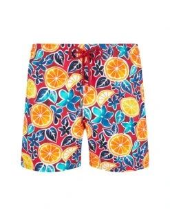 Vilebrequin Mens Presse Citron Swim Shorts, Burgundy Swimming Trunks
