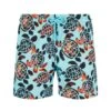 Vilebrequin Mens Screen Turtles Stretch Swim Shorts, Lagoon Blue Swimming Trunks