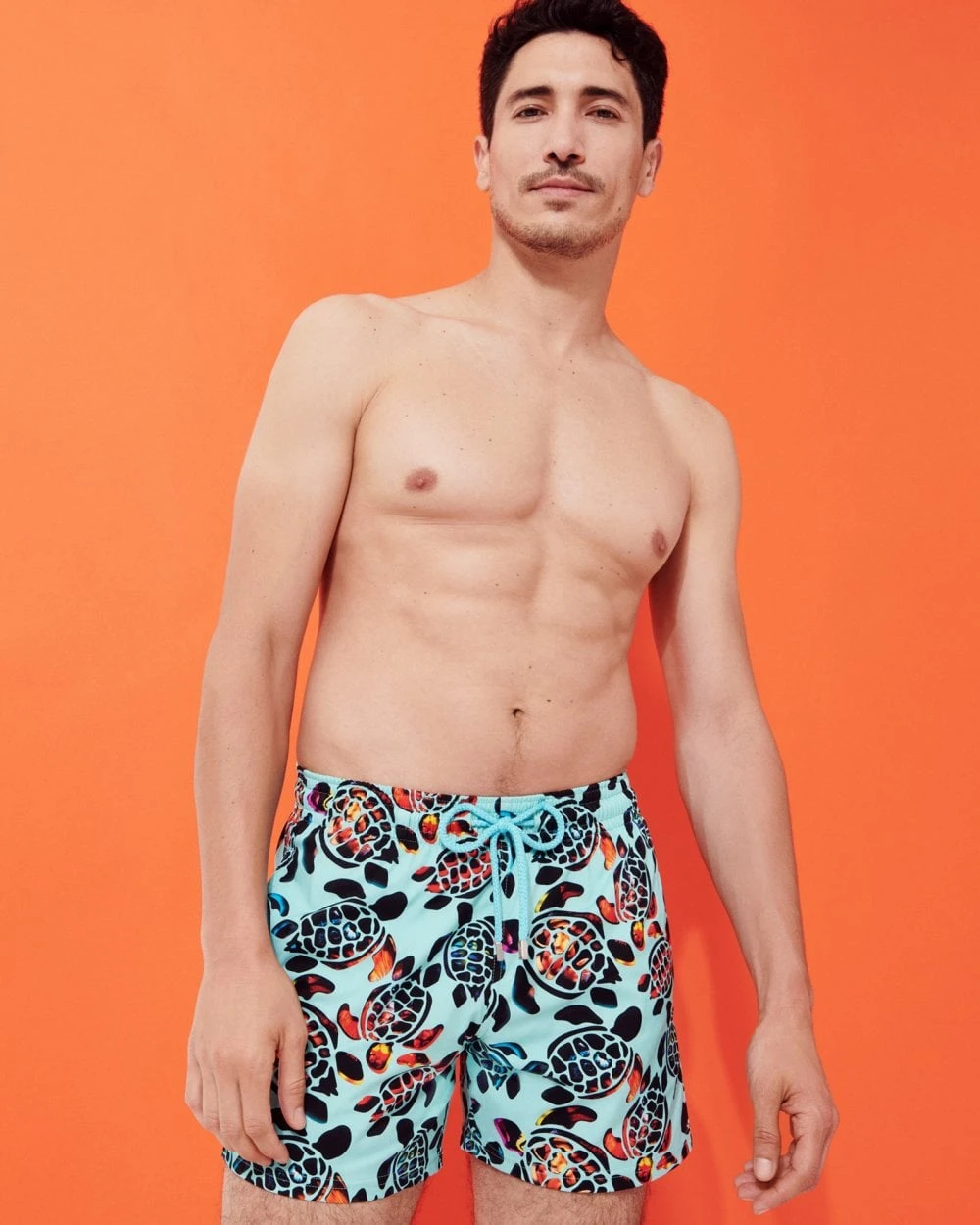 Vilebrequin Mens Screen Turtles Stretch Swim Shorts, Lagoon Blue Swimming Trunks 2 Vilebrequin Mens Screen Turtles Stretch Swim Shorts, Lagoon Blue Swimming Trunks - Image 2