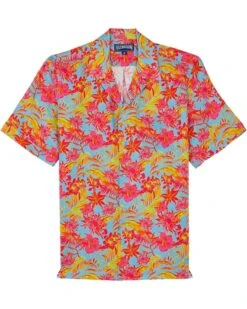 Vilebrequin Mens Tahiti Flowers Bowling Shirt Multi Blue Red
